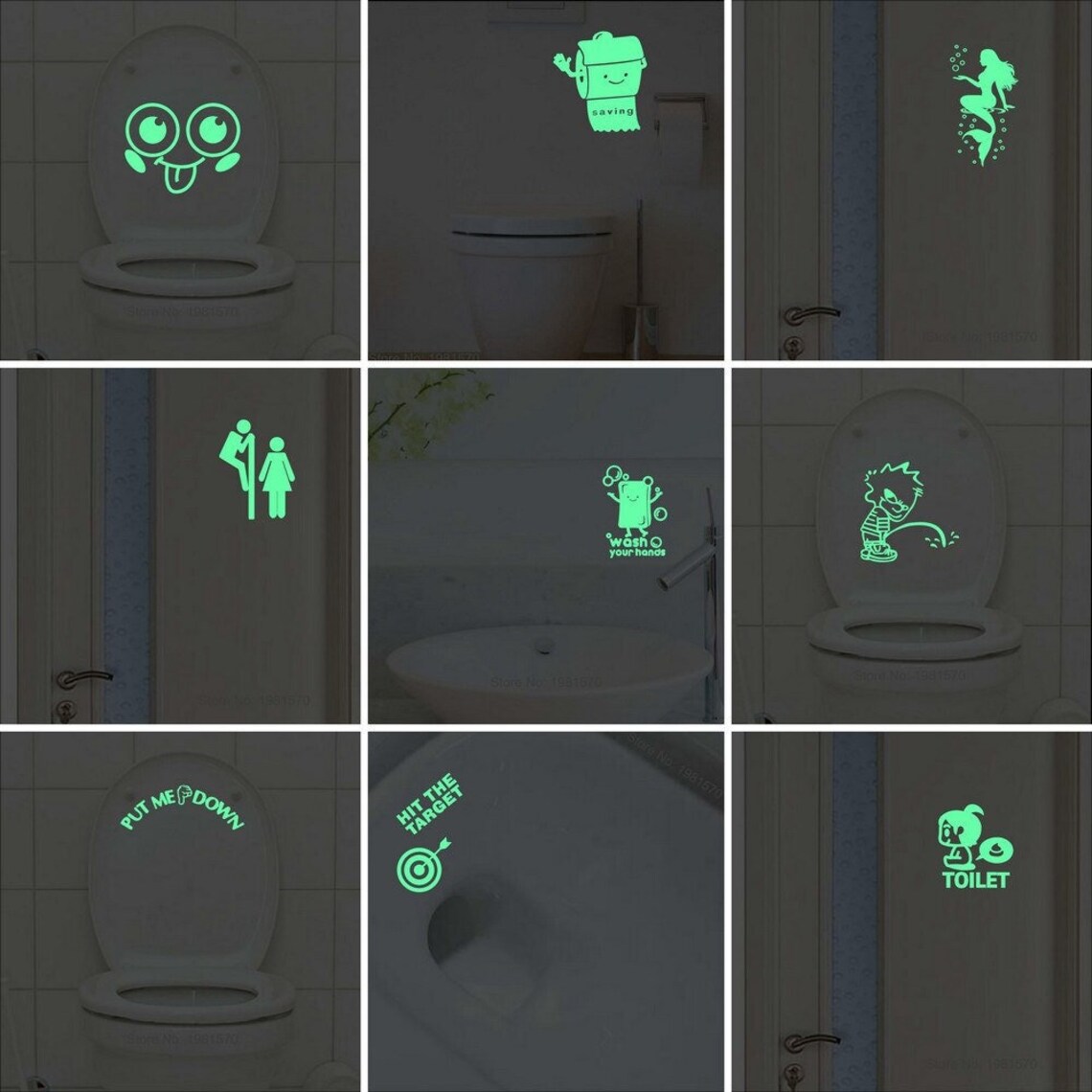 Glow in the Dark Bathroom Stickers Luminous Cartoon Glow in the Dark ...