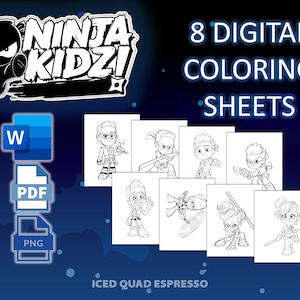 DIGITAL 8-Sheet Ninja Coloring Pages PNG Printable Clipart Bryton Ashton Paxton Payton Outlines Book  Invitation Mystery Ball Youtube