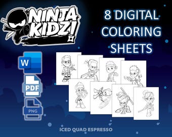 DIGITAL 8-Sheet Ninja Coloring Pages PNG Printable Clipart Bryton Ashton Paxton Payton Outlines Book  Invitation Mystery Ball Youtube