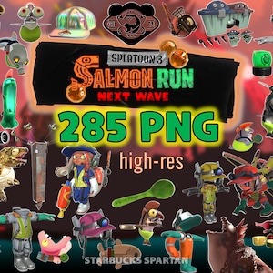 Salmon Run PNG Splatoon 3 Characters Boss Slopsuit Salmonids Clipart Grizzco Gaming Poster Print Squid Flyfish Invitation Sticker Next Wave