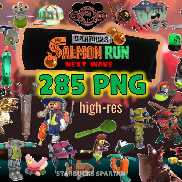 Salmon Run PNG Splatoon 3 Characters Boss Slopsuit Salmonids Clipart Grizzco Gaming Poster Print Squid Flyfish Invitation Sticker Next Wave