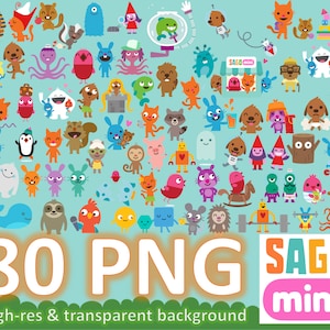 Personajes de Sago Mini World PNG Clipart / Juego educativo para niños Robin Harvey Jack Dibujos animados Animales de la escuela Pegatinas Rosie Fins Pita Miso