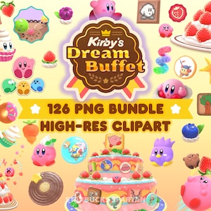 Kirby's Dream Buffet PNG Bundle / Kirby Cafe Cute Print Art Poster Stampa Sublimazione Personaggi dei videogiochi Adesivi Sfondo Cibi dolci