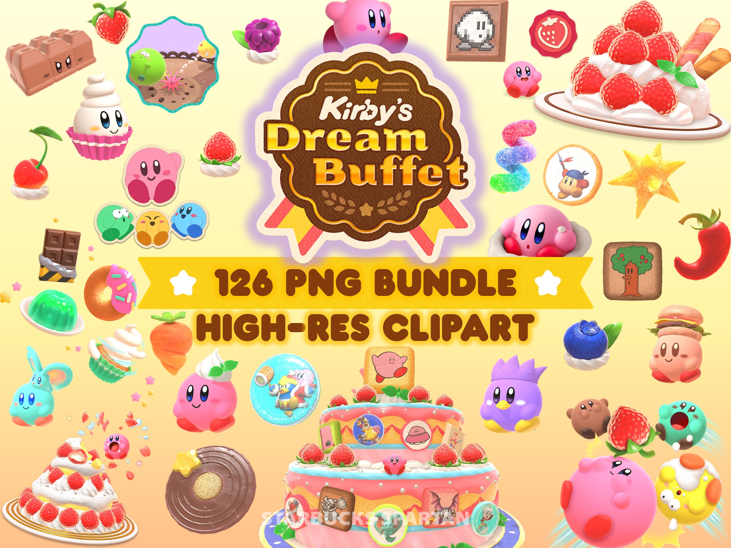 Kirby's Dream Buffet PNG Bundle Kirby Cafe Cute Print 