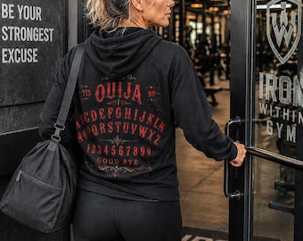 Ouija Brett Backprint Hoodie | Okkultes Geisterbrett Design, Gothic Paranormal
