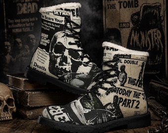 Vintage Horror Poster Boots | Fur Lined Leather Boots