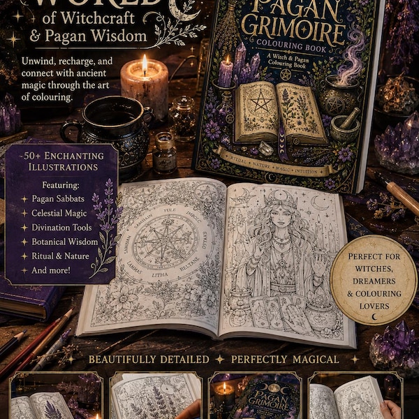 Pagan Grimoire Coloring Book | Witchcraft, Moon Phases, Crystals