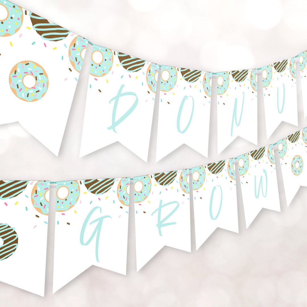 Teal Donut Donut Grow up Banner - Digital Birthday Supplies - Donuts ...