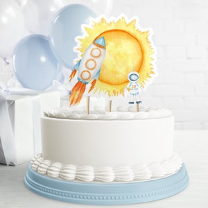 Blast Off Cake Toppers - digital birthday supplies - space planets astronaut rocket - printable download - party decoration