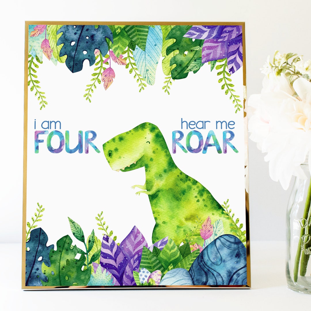 Dinosaurs Four Roar Sign - Digital Birthday Supplies – Dinosaurs T-rex ...