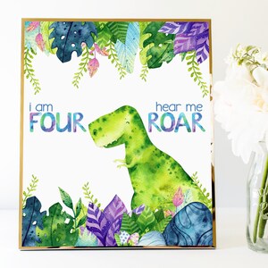 Dinosaurs Four Roar Sign - digital birthday supplies – dinosaurs T-Rex Jurassic - printable download - party decoration