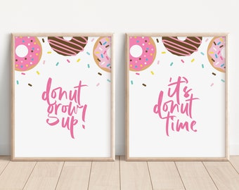 Pink Donut Decor Sign - digital birthday supplies - donuts sprinkles - printable download - party decoration