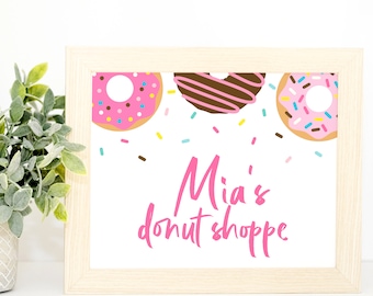 Pink Donut Editable Donut Shoppe Sign - digital birthday supplies - donuts sprinkles - printable download - party decoration - donut grow up