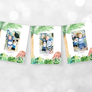 Volcano Dinosaurs First Birthday Photo Banner - digital birthday supplies – dinosaurs T-Rex Jurassic - printable download - party decoration