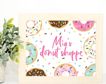 Donut Sprinkles Editable Donut Shoppe Sign - pink lettering digital birthday supplies donuts sprinkles printable download party decoration