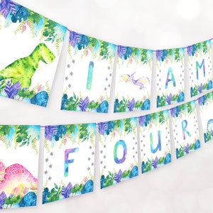 Dinosaurs Four Roar Banner - digital birthday supplies – dinosaurs T-Rex Jurassic - printable download - party decoration