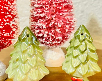 Vintage Christmas Trees with Red Berries Salt & Pepper Shaker Set