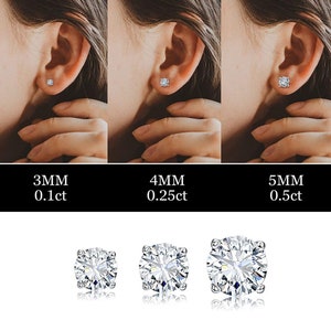 Pair Of Three Studs Embellished With 3MM,4MM & 5MM Cubic Zirconia, S925 Sterling Silver, Small Sleeper Cartilage Earrings,Perfect Daily Wear