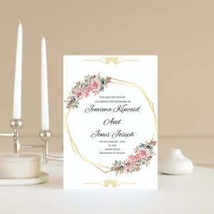 Boda personalizada y tarjeta RSVP, invitación de matrimonio minimalista imprimible, invitación formal editable, diseño moderno, un comienzo feliz.