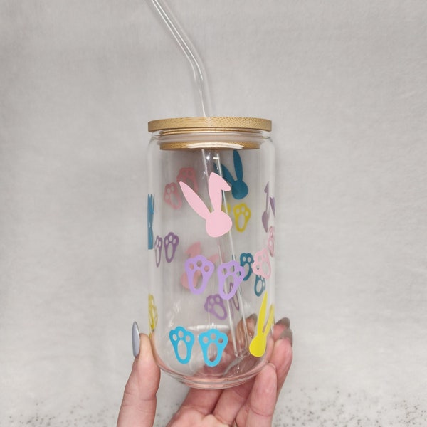 Bunny Lover Glass Can Cup I Love Bunny Cup Gift for Bunny Mom I Love Buns Colorful Bunny Feet Cup