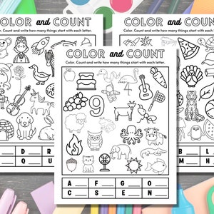 I Spy, I Spy Letters, Color and Count, Alphabet, Beginning Letter, Kindergarten, Preschool, Homeschool, Printable, Letter Activity,