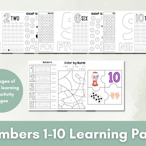 1-10, Number tracing, preschool worksheet printable, handwriting practice, kindergarten worksheets, learning numbers, Instant Download
