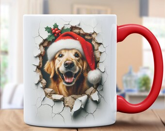Festive 3D Dog Mug - Doggy Santa Hat Print - Unique Christmas Cup for Dog Lovers
