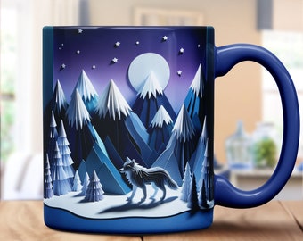 Majestic Mountain Wolf 3D Effect Print Mug