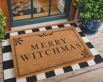 Merry Witchmas Doormat, Witchy Christmas Welcome Mat, Pagan Yule Front Door Decor, Winter Solstice Gift