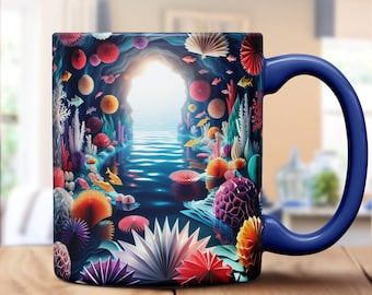 3D Origami Effect Ocean Mug, Christmas Gift for Sea Lovers