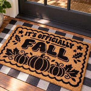 It's Officially Fall Doormat, Retro Groovy Pumpkin Welcome Mat, Autumn Coir Door Mat, Cute Fall Porch Decor, Seasonal Entry Rug Gift