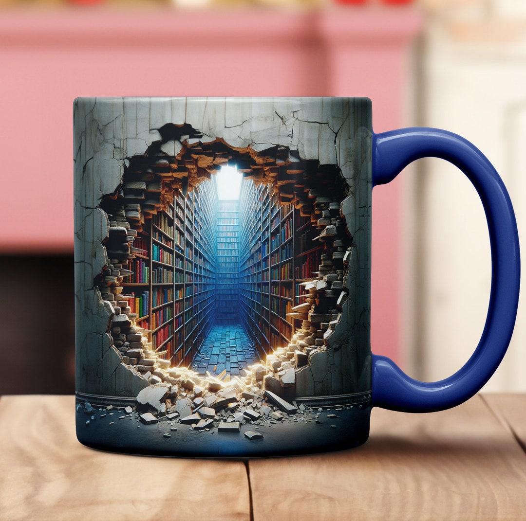 3D Effect Books Mug for Bookstore Enthusiasts the Perfect Find for Book