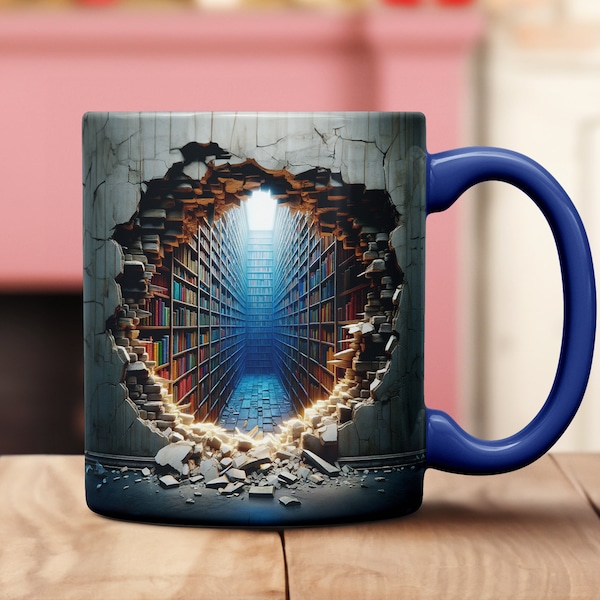 3D Effect Books Mug for Bookstore Enthusiasts - The Perfect Find for Book Addicts and Lovers