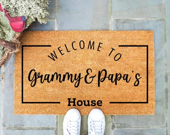 Welcome to Grandma and Grandpa's, Custom Welcome Mat, Cheerful Gift, Personalized Doormat, Housewarming Gift, nana and papas House Gift