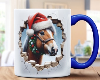 3D Visual Effect Christmas Horse Mug: Unique Gift for Horse Enthusiasts - Festive Design, Limited Edition, Holiday Charm