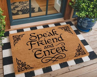 Speak Friend and Enter Doormat – LOTR Inspired Welcome Mat – Elvish Door Rug – Geeky Home Decor – Fantasy Movie Gift – Hobbit Entry Mat