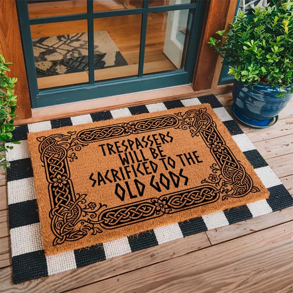 Trespassers Will Be Sacrificed Doormat - Viking Style Welcome Mat - Norse Decor - Pagan Front Door Rug - Funny Gothic Gift
