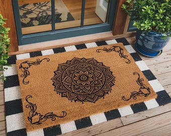 Mandala Doormat Boho Welcome Mat Front Porch Decor Floral Entryway Rug Spiritual Home Decor Outdoor Coir Mat Housewarming Gift