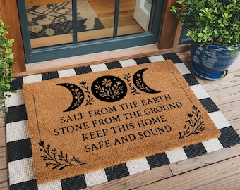 Salt From The Earth Doormat – Witchy Welcome Mat – Protection Spell Rug – Pagan Home Decor – Wiccan Gift – Floral Spiritual Entry Mat