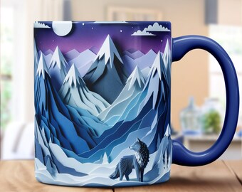 Majestic Mountain Wolf 3D Effect Print Mug