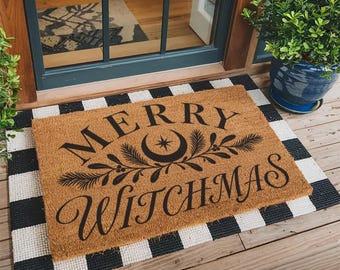 Merry Witchmas Welcome Mat, Witchy Christmas Doormat, Pagan Yule Front Door Decor, Winter Solstice Gift