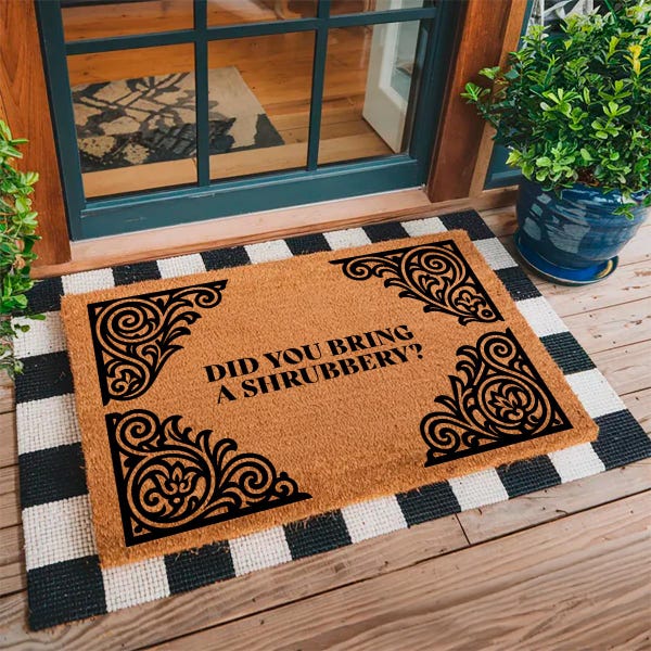 Did You Bring a Shrubbery Doormat, Funny Geek Welcome Mat, Monty Python Inspired Rug, Nerdy Outdoor Decor, Unique Front Door Gift