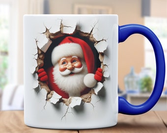 Santa Claus 3D Effect Christmas Mug - Crack Design - Ideal for Hot Cocoa - Add a Twist to Your Holiday Tableware