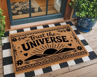 Trust The Universe Doormat Spiritual Welcome Mat Boho Front Door Decor Inspirational Quote Coir Rug Manifestation Housewarming Gift