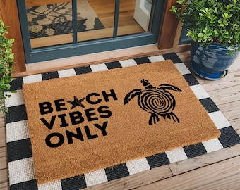 Beach Vibes Only Doormat Coastal Welcome Mat Sea Turtle Front Door Decor Summer Coir Rug Ocean Beach House Housewarming Gift