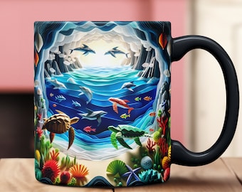 3D Effect Ocean Mug, Christmas Gift for Sea Lovers