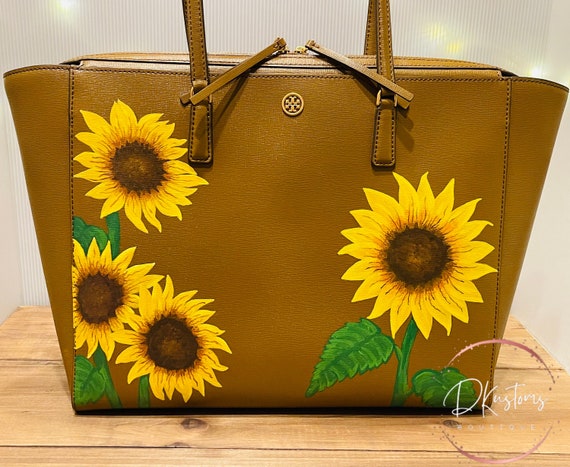 Sunflower Tote Hand-Painted Tory Burch Robinson Bag