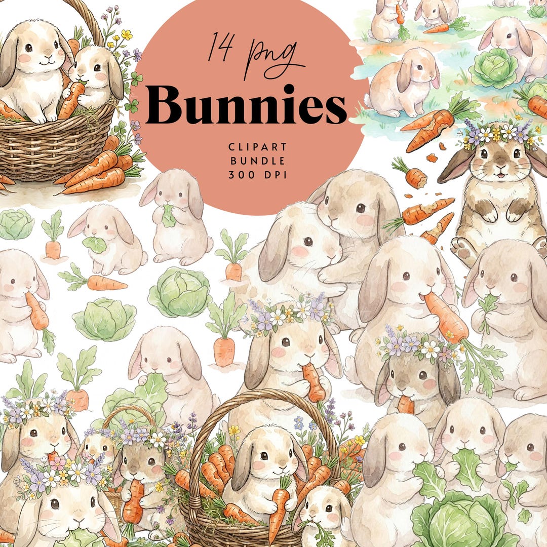 Bunny Garden Bliss Clipart Bundle - Etsy
