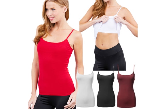 Shop Fashion Long Camis With Built In Shelf Bra Adjustable S Women Layering  Basic Tanks Top Online