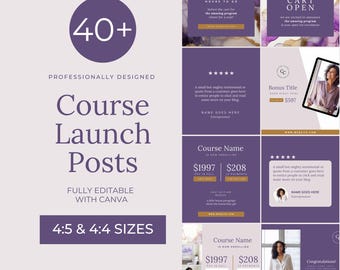 Plantilla Canva para publicaciones de lanzamiento de curso Publicaciones de Instagram para lanzamiento de curso Marketing de cursos Creador de cursos Publicaciones sociales Estética de Instagram, EH018